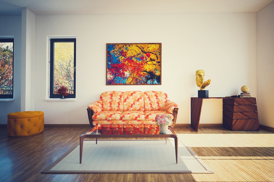 A indoor shot of a pretty home in the fall. 5 furnace maintenance tips.